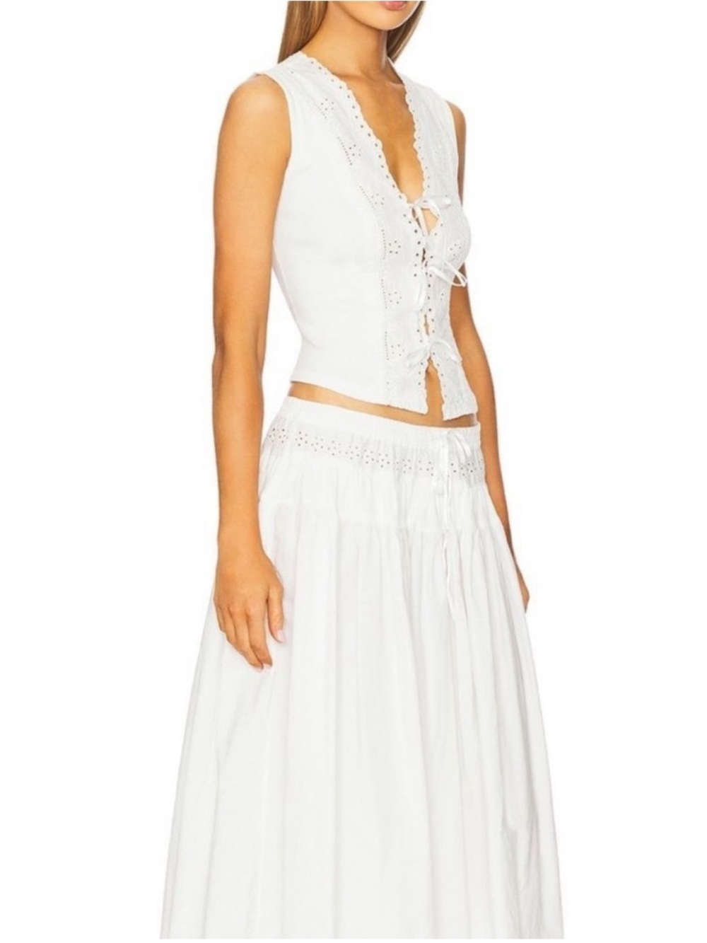 Free People White Eyelet Tie-Front and eyelet skirt - Picture 3 of 6